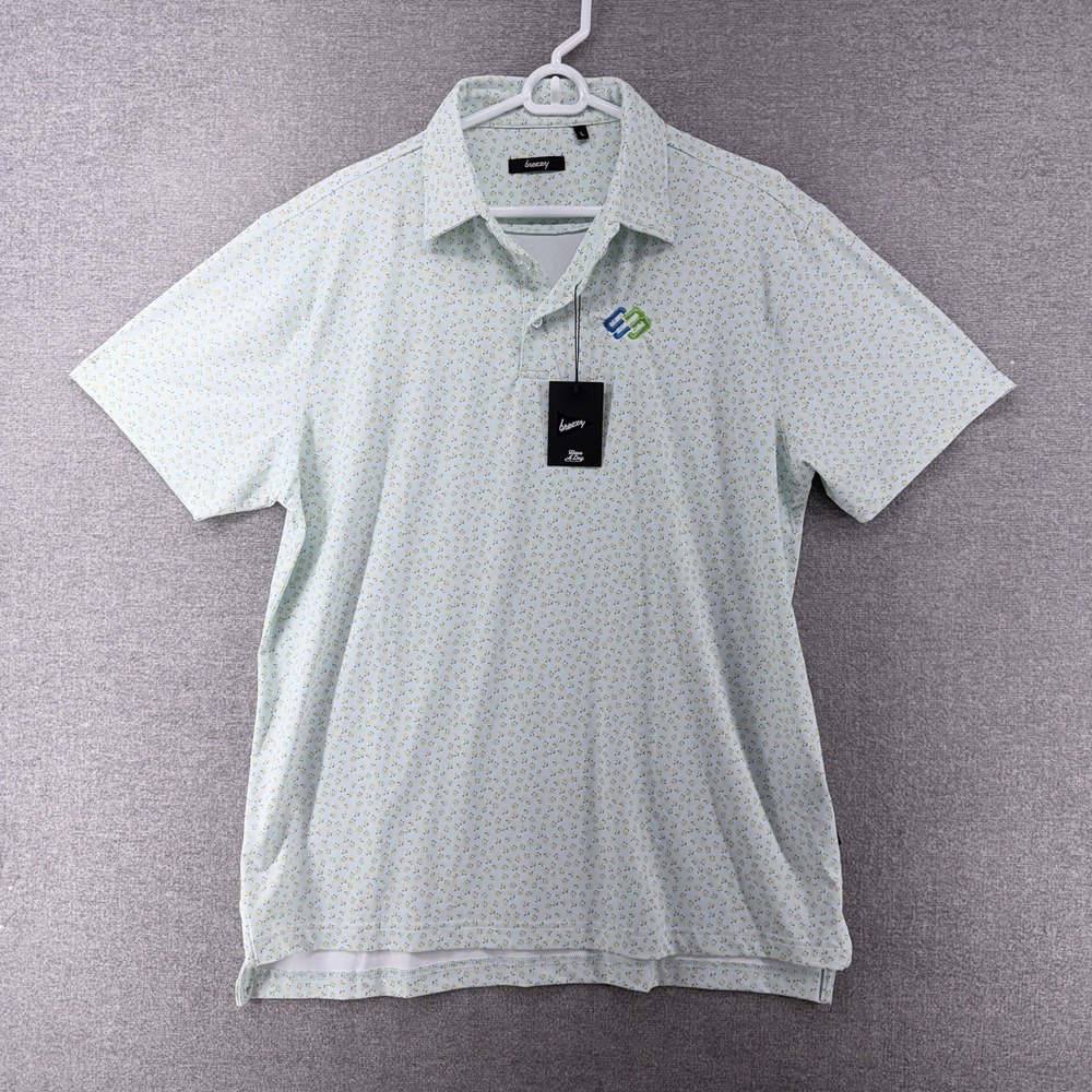 Breezy Golf Polo Shirt Men Size Large Light Blue Magnolia Pattern NEW